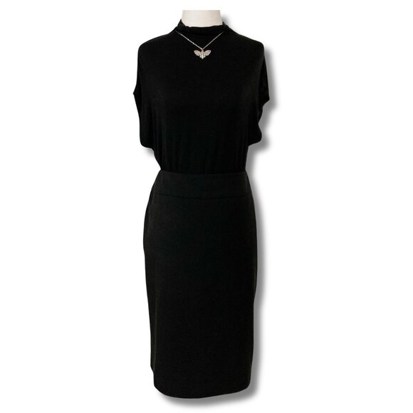 REITMANS Black ribbed pencil skirt ~ Y2K goth MEDIUM LARGE striped lined skirt - Picture 3 of 14